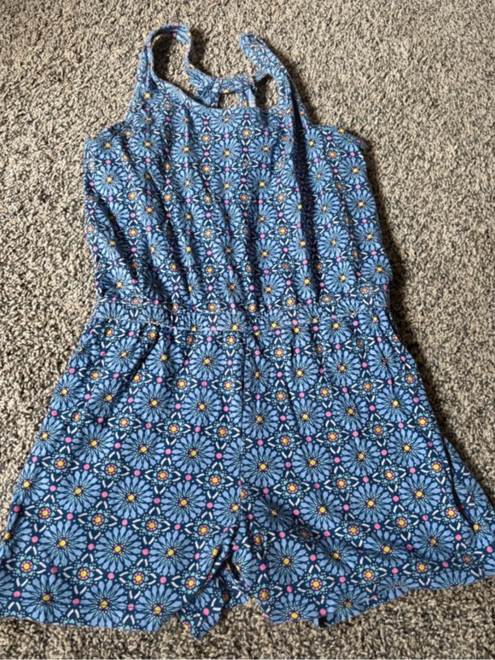 Old Navy Blue Floral-Print Girls' Romper